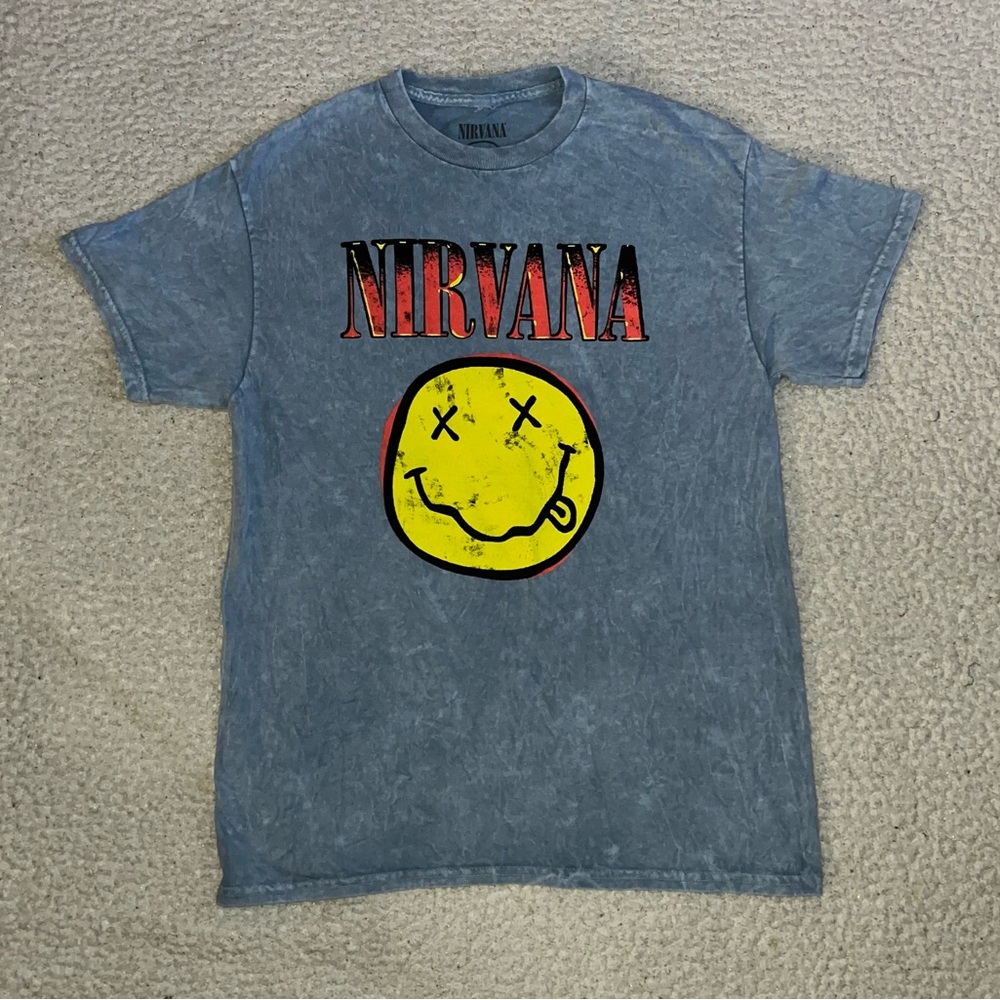 NIRVANA Blue Tee with Black Smiley